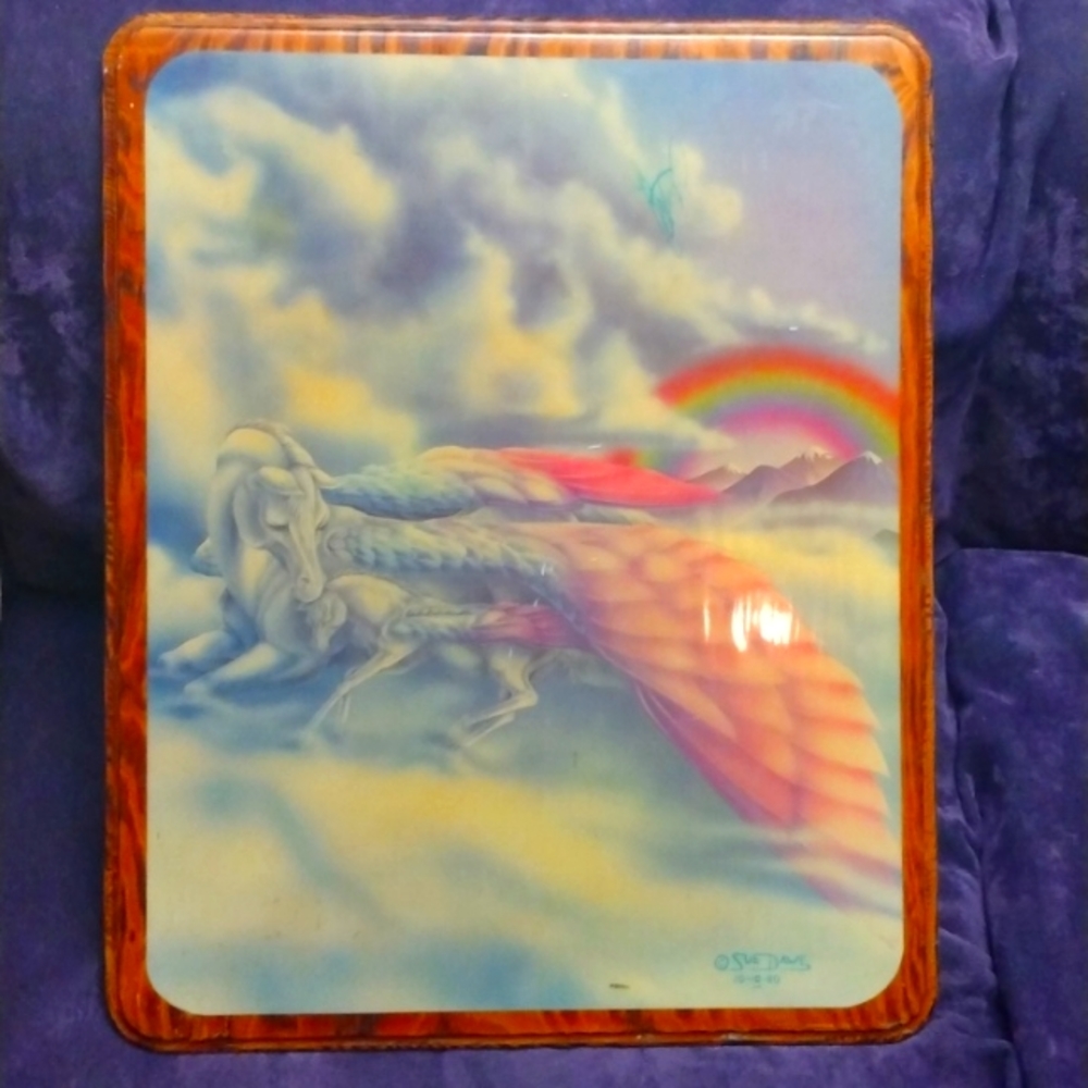 Sue Dawe lacquered covered Pegasus with rainbow